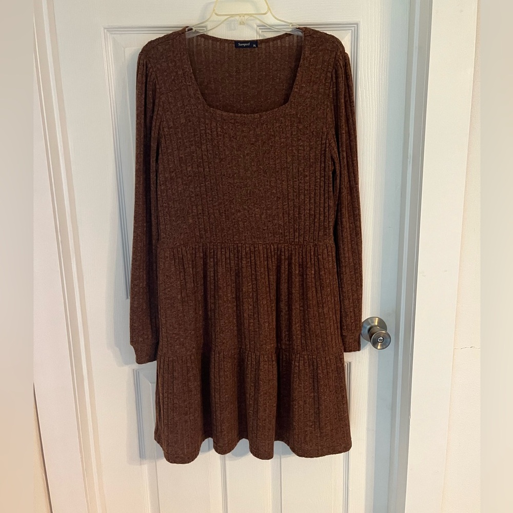 Sampeel Ribbed Knit Long Sleeve Sweater Dress